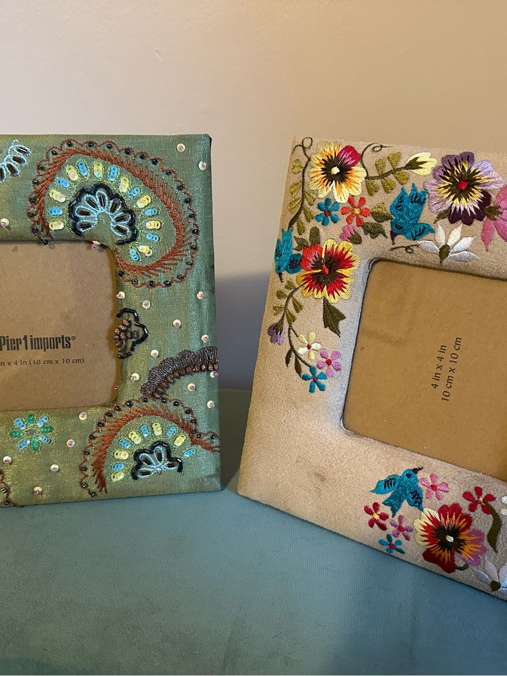 8x8 Boho Embroidered Floral Fabric Picture Frame Pier 1 Picture Opening 4x4- 2